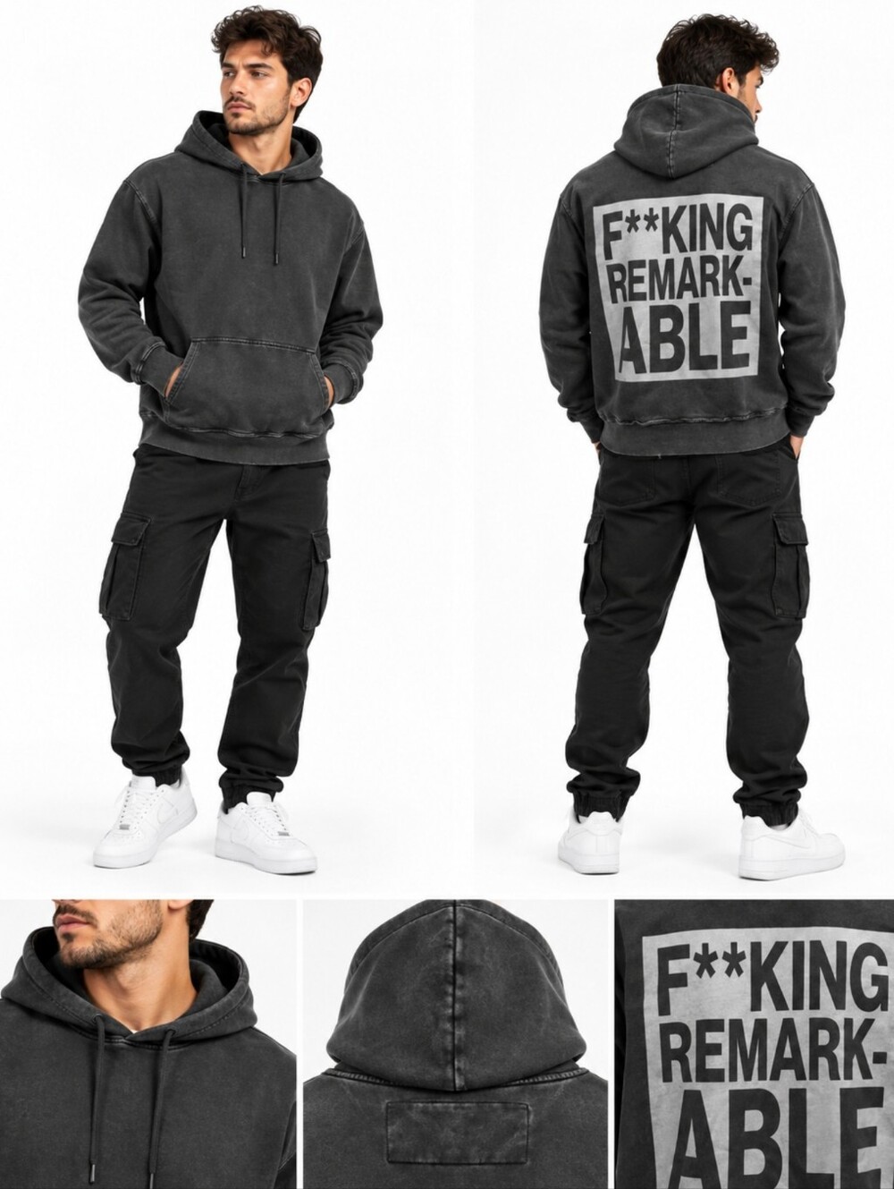 Boda skins "F**king Remark-ABLE" Luxury Collection Faded Black Men's Hoodie M